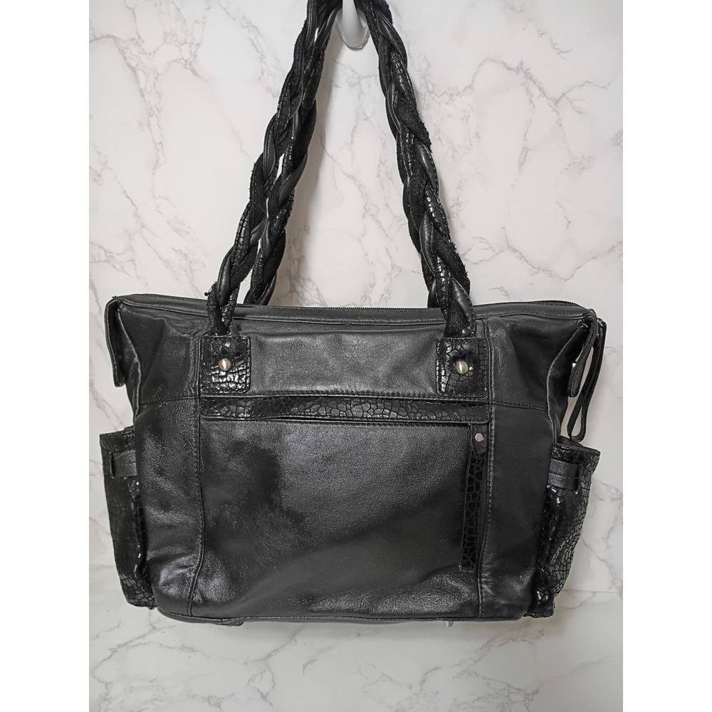 SHARIF Vintage Black Leather Satchel w/ Braided Strap - Picture 2 of 11